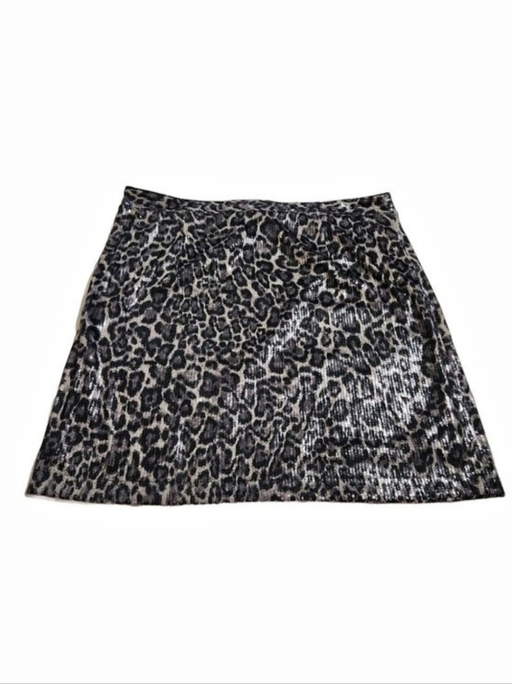 Michael Kors Sequin Leopard Print Mini Skirt Black & Gray XL